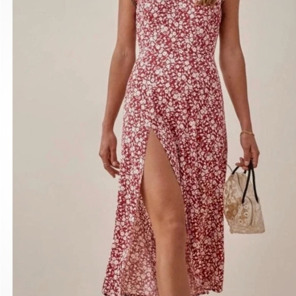 Reformation Red Floral Midi Dress